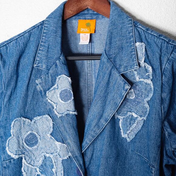Hearts of Palm Women’s Denim Jacket Boho Charm Cottagecore Floral Applique Sz 14 - Picture 4 of 9
